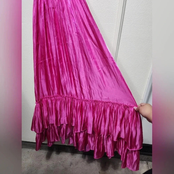 Lulus Pristine Glow Magenta Pink Ruffled Tie-Back Maxi Dress Wedding Party Prom - Picture 10 of 12
